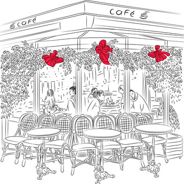vector sketch of the Parisian cafe