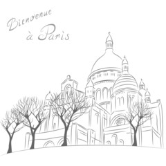 Vector sketch of cityscape with Sacre Coeur in Paris