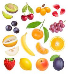 Berries and fruits on white background