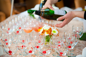 Festive well-laid table with food and drink