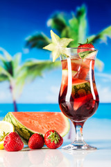 Tropical drinks on beach