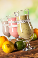 Healthy diet, protein shakes and fruits