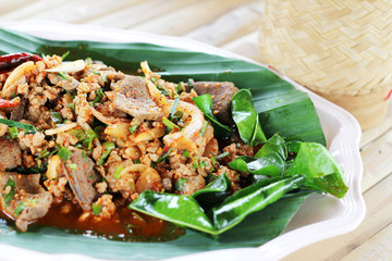 food spicy minced pork salad