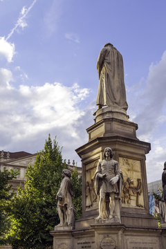 Leonardo monument, Milan, Piazza della Scala. Color image