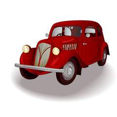 Red retro car on isolated white background