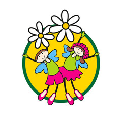 Vector children on flowers