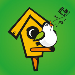 Vector birdhouse on a green background