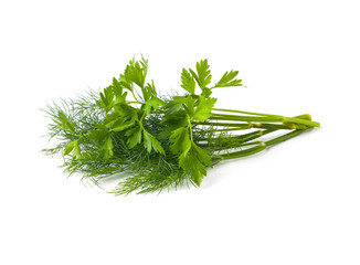 Parsley and dill isolated on white background