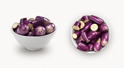 Eggplant  isolated on white background, view from front and top.