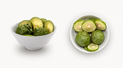bergamot isolated on white background, view from front and top.