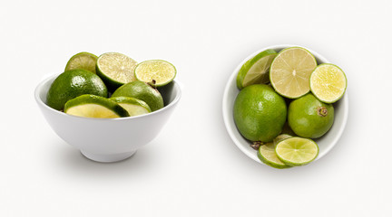 lime isolated on white background, view from front and top.