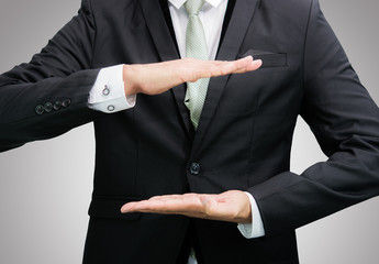 Businessman standing posture show hand isolated