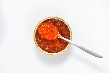 Can of red caviar isolated on white background