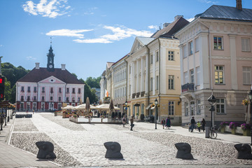 Old beautiful townhall in Tartu, Estonia - obrazy, fototapety, plakaty