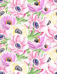 Seamless watercolor flowers background