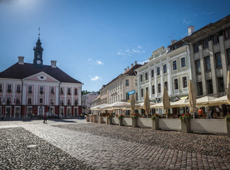 Fototapeta na wymiar Old beautiful townhall in Tartu, Estonia