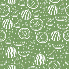 Seamless pattern of color hand drawn watermelons