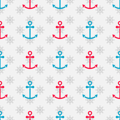 Seamless sea pattern with anchors and hand wheels