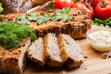 Traditional delicious meat pate with vegetables