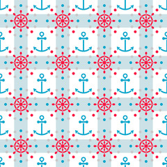 Seamless sea pattern with anchors and hand wheels