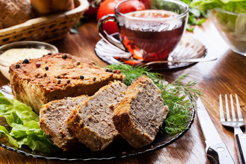Traditional delicious meat pate with vegetables