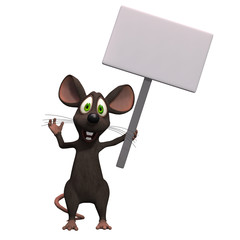 Cartoon mouse with a blank sign