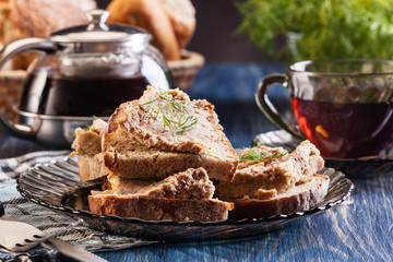 Slices of bread with baked pate