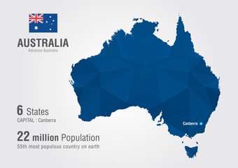 Australia world map with a diamond pixel texture. © kameonline