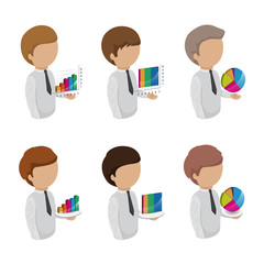 Fototapeta premium People With Graph Set - Isolated On White Background