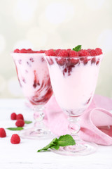 Tasty raspberry dessert with berries