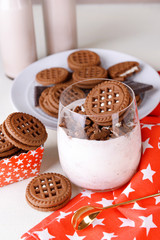 Milk cocktails in glasses and chocolate cookies