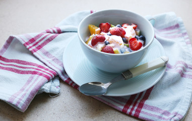 Useful homemade fruit salad, close-up