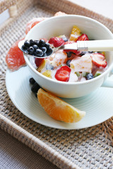 Useful homemade fruit salad, close-up