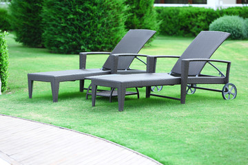 Lounge sunbed in hotel garden