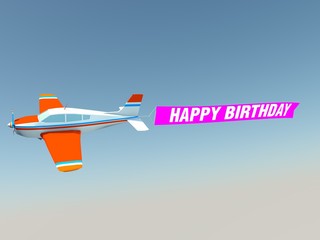 Plane with happy birthday pink banner