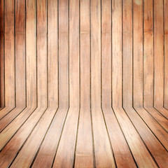 Empty wooden room,interior background,perspective view