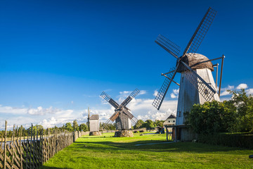 Fototapeta na wymiar wooden windmill in Angla, Saaremaa island, Estonia