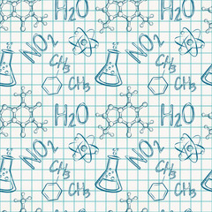 Chemical seamless pattern. Vector background.