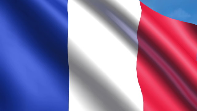 Looping national flag of France animation with sky background