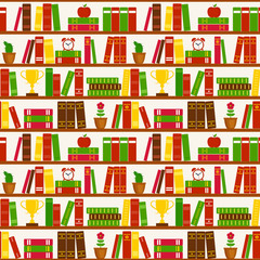 Seamless background with bookshelves. Vector pattern.