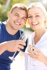 Romantic couple with champagne