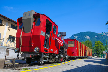 Steam locomotive of a vintage cogwheel railway going to Schafber