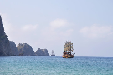 Old sailing ship in the ocean © phantom1311