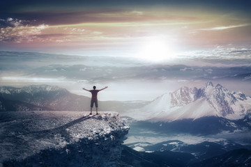 Silhouette of a man in mountains