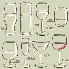 set of different  glasses, vector