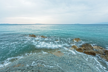 Sea. Beautiful rocky sea beach at the sunset