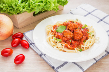 Spaghetti with meatballs in tomato sauce