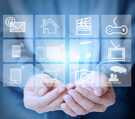 modern social buttons in hand