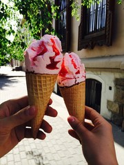 ice cream in the hands on a walk