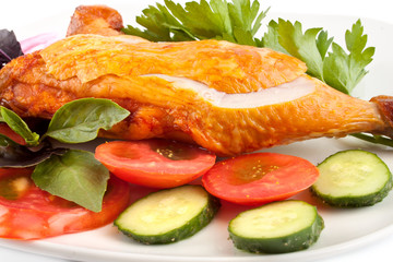 Smoked chicken thigh with vegetables